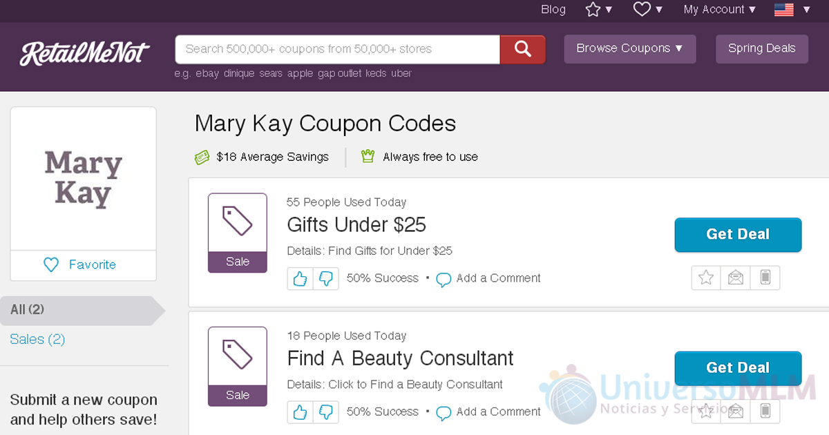 La oferta de Mary Kay en la página